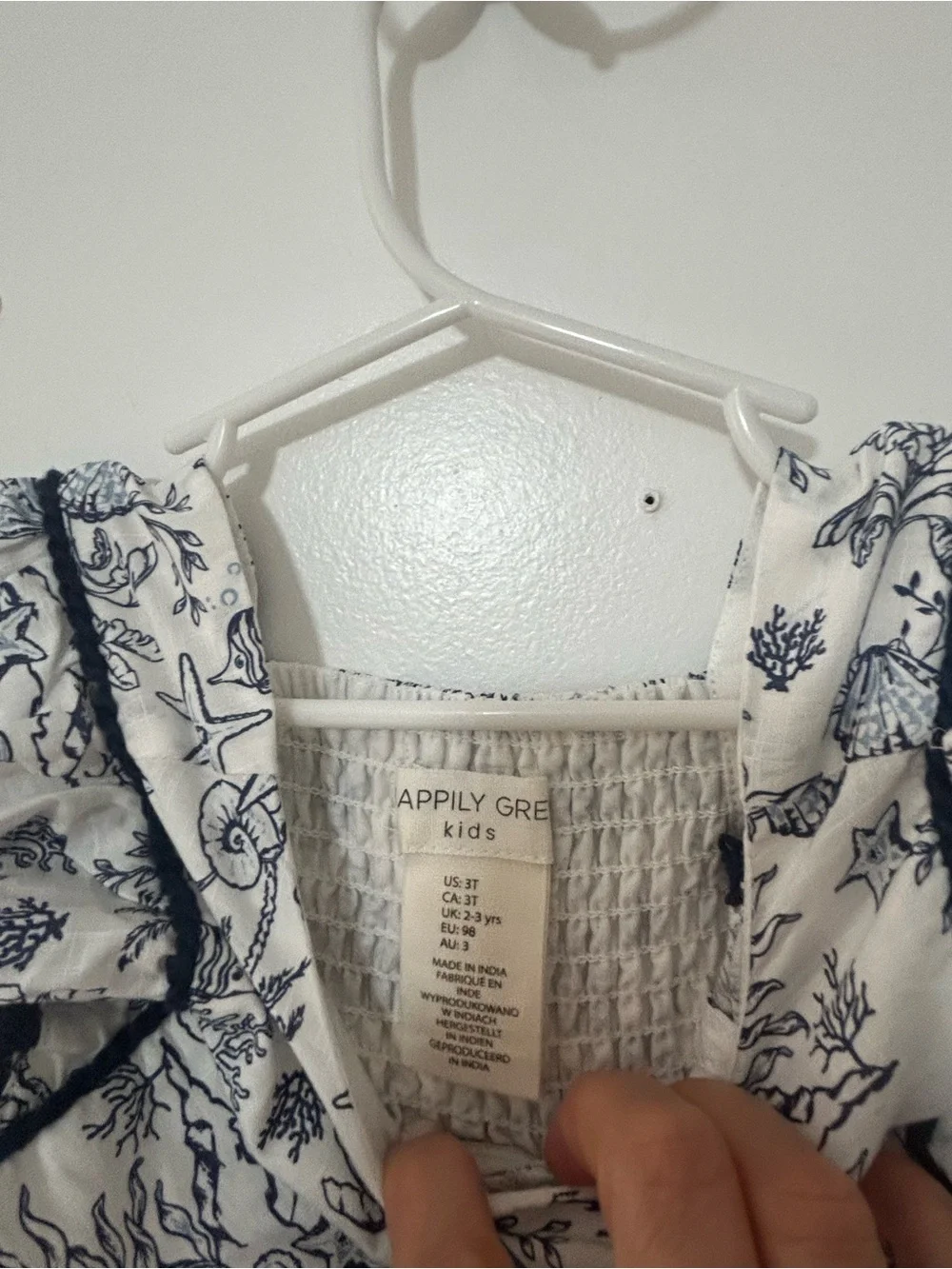 Girls Nautical Print Dress with Navy Trim